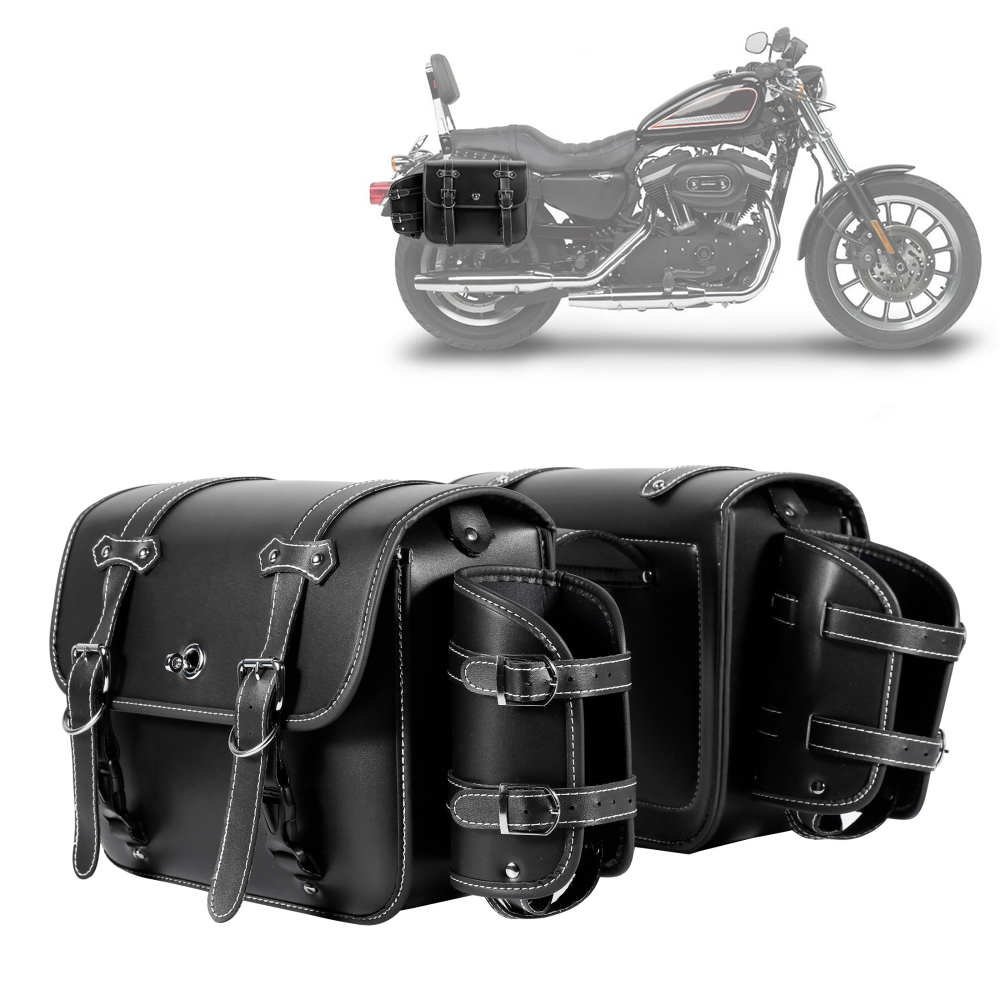 Panniers Waterproof Rear - กระเป๋าข้างมอเตอร์ไซค์พร้อมที่วางแก้ว กระเป๋าหนัง PU กันน้ำ กระเป๋าเก็บสัมภาระด้านหลัง กระเป๋าข้างความจุขนาดใหญ่